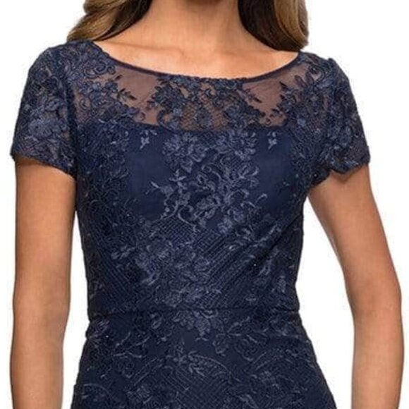 NWT La Femme 27935SC Lace Mother of the Bride Dress Navy size 2 - Picture 4 of 9